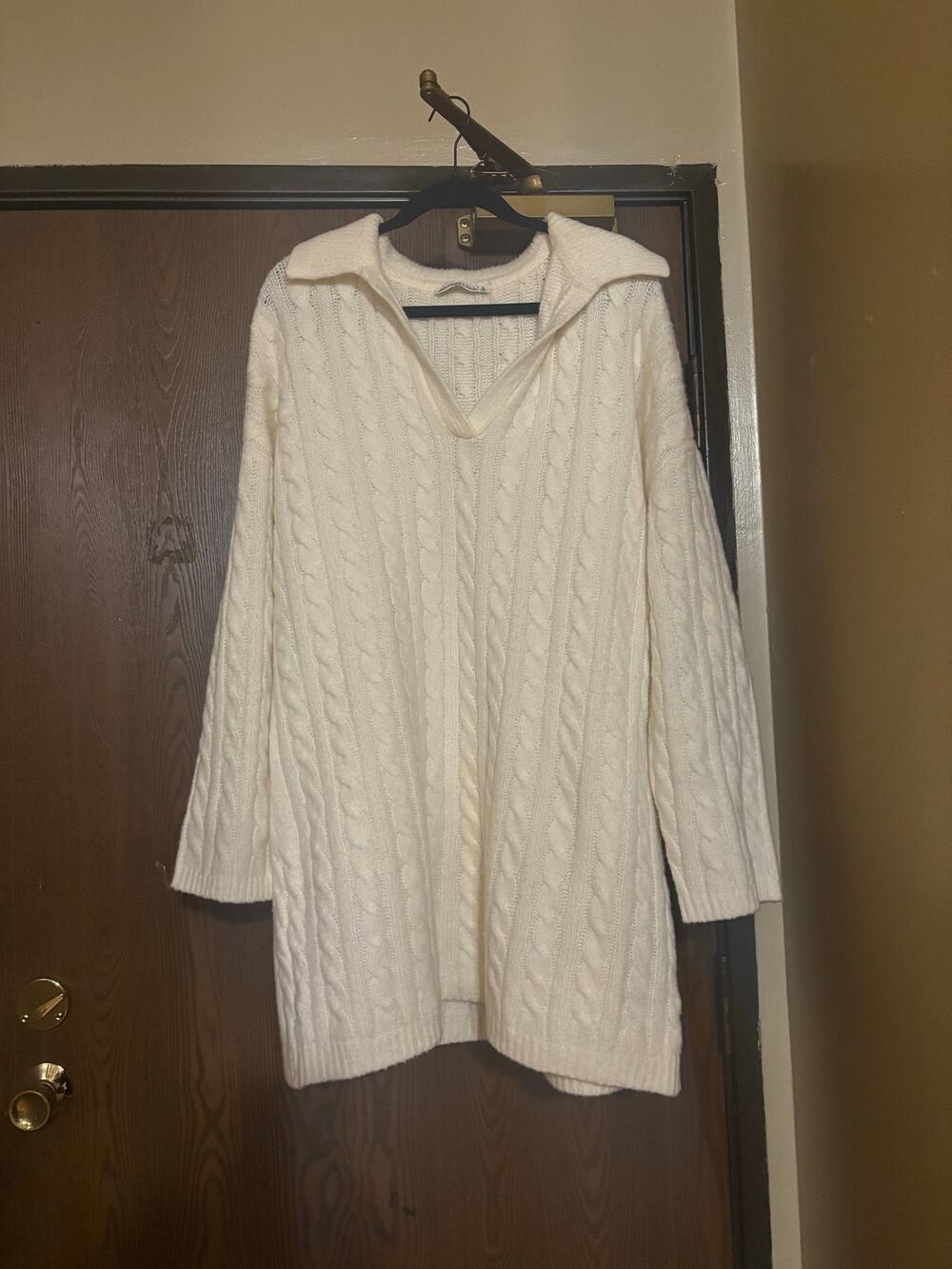 NWOT Abercrombie & Fitch Cream Sweater Fall Preppy Cable Knit Midi Dress